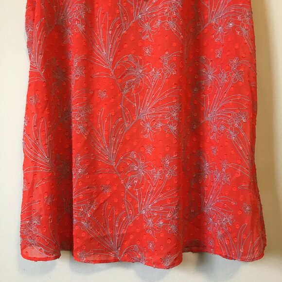 ALFRED SUNG Orange and Grey Floral Voile Sleeveless Tie Up Blouse - Picture 4 of 14